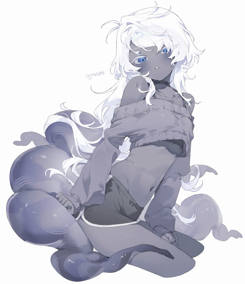 1girl, absurdres, akinashi_haru, alternate_costume, black_choker, black_shorts, blue_eyes, blush