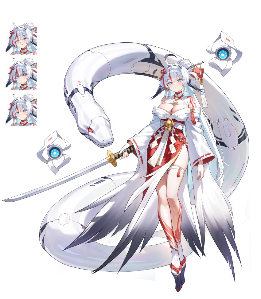 1girl, absurdres, ahoge, bare_shoulders, blue_eyes, body_markings, breasts, closed_mouth