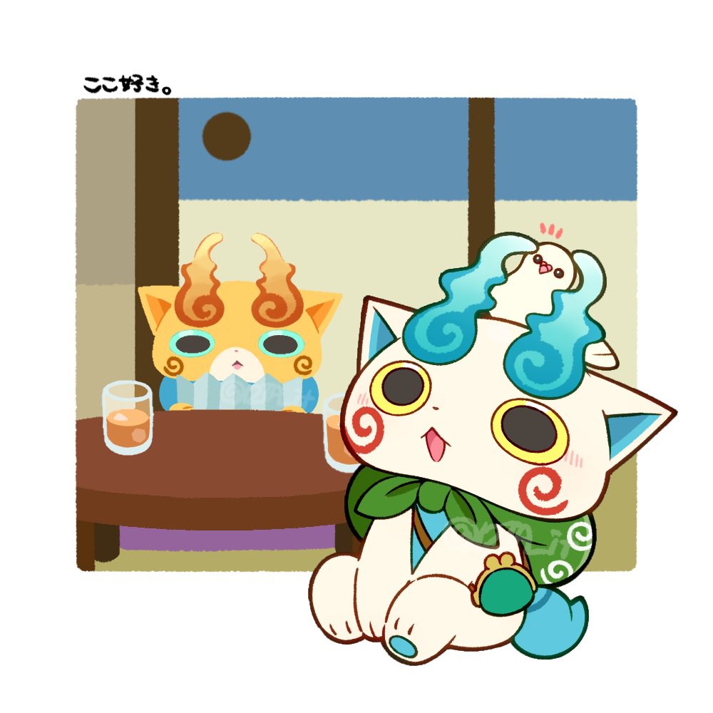 12ta_it, animal, animal_on_head, bird, bird_on_head, commentary, glass, komajirou