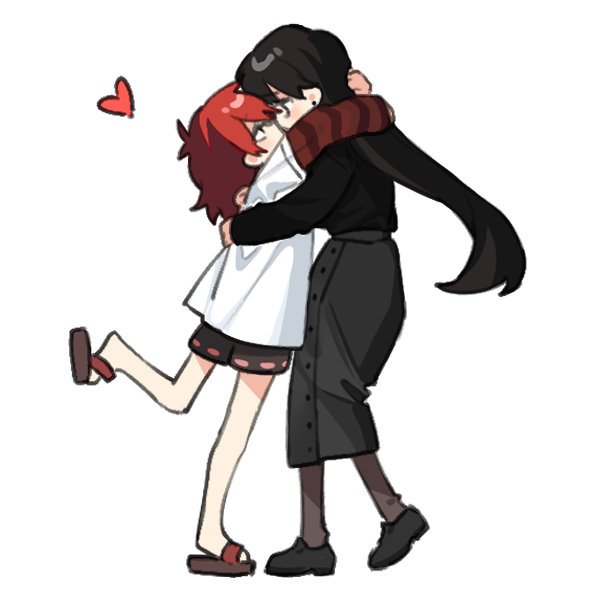 2girls, black_hair, black_shirt, black_shorts, black_skirt, brown_pantyhose, commentary, earrings