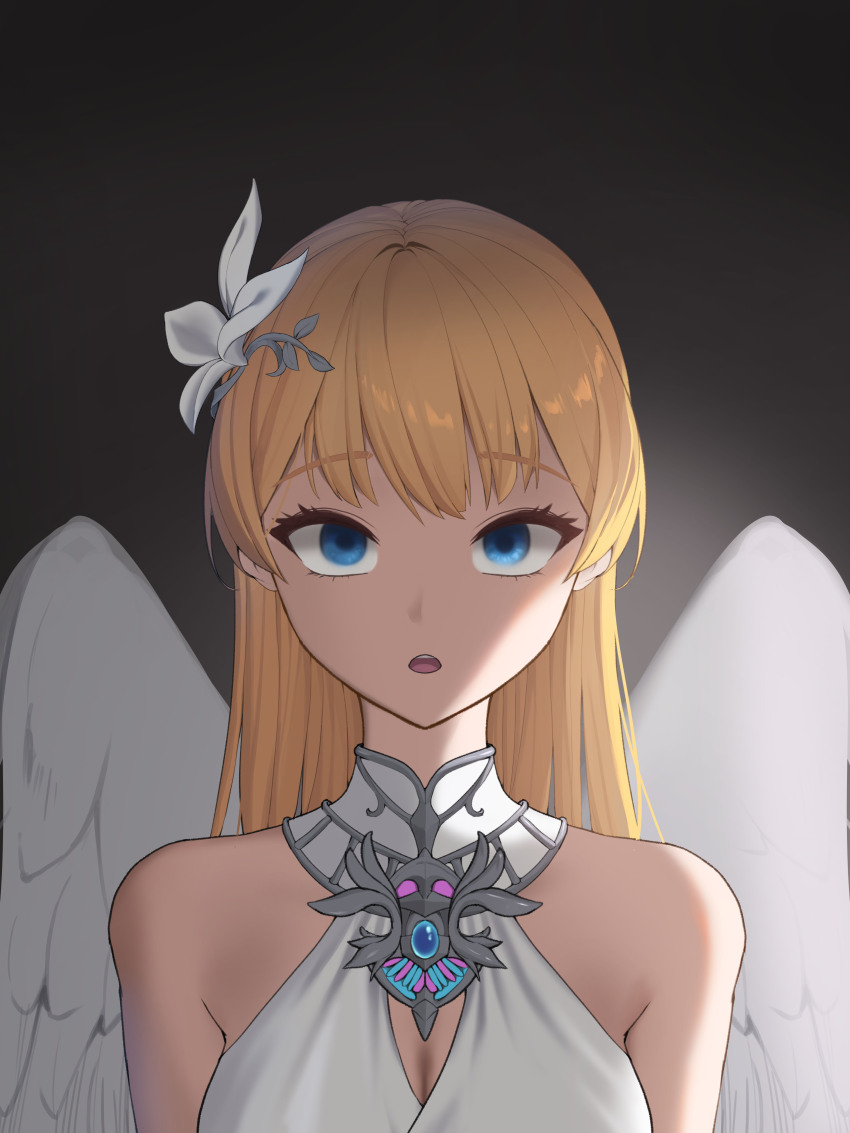 1girl, absurdres, bare_shoulders, blonde_hair, blue_eyes, blue_gem, breasts, chloria77