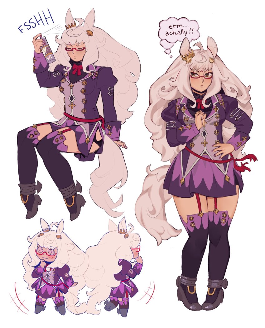 1girl, @_@, ahoge, animal_ears, biwa_hayahide_(pf._winning_equation...)_(umamusume), biwa_hayahide_(umamusume), breasts, chibi