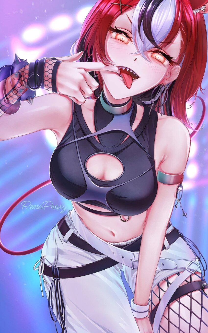 1girl, animal_ears, black_hair, blue_eyes, breasts, cleavage_cutout, clothing_cutout, fishnets