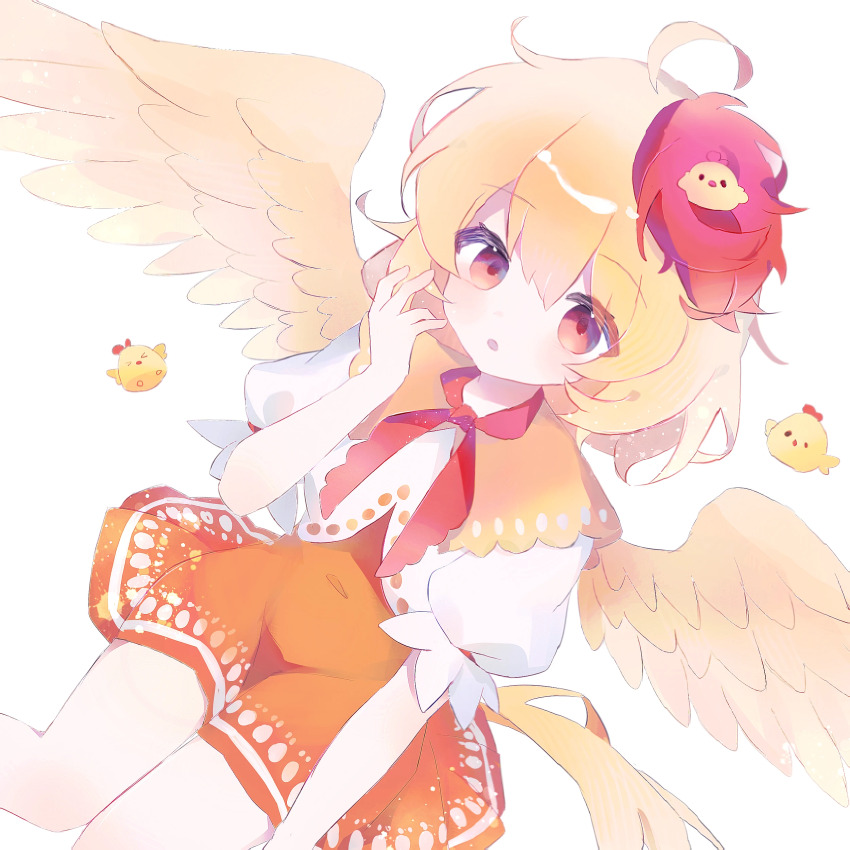 1girl, absurdres, ahoge, animal, animal_on_head, baby_animal, bird, bird_on_head