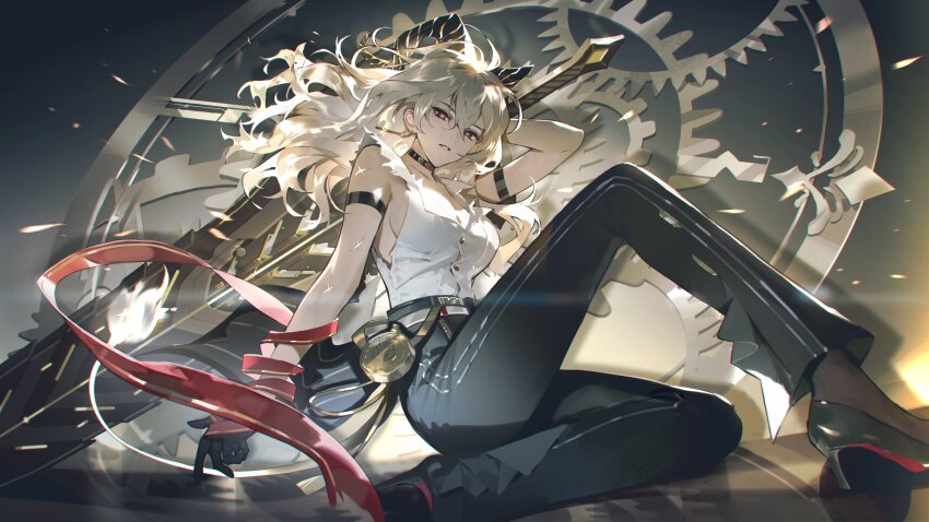 blonde_hair, breasts, large_breasts, looking_at_viewer, red_eyes, sword, tagme, weapon, wuthering_waves, xuanqing0726, zani_(wuthering_waves)