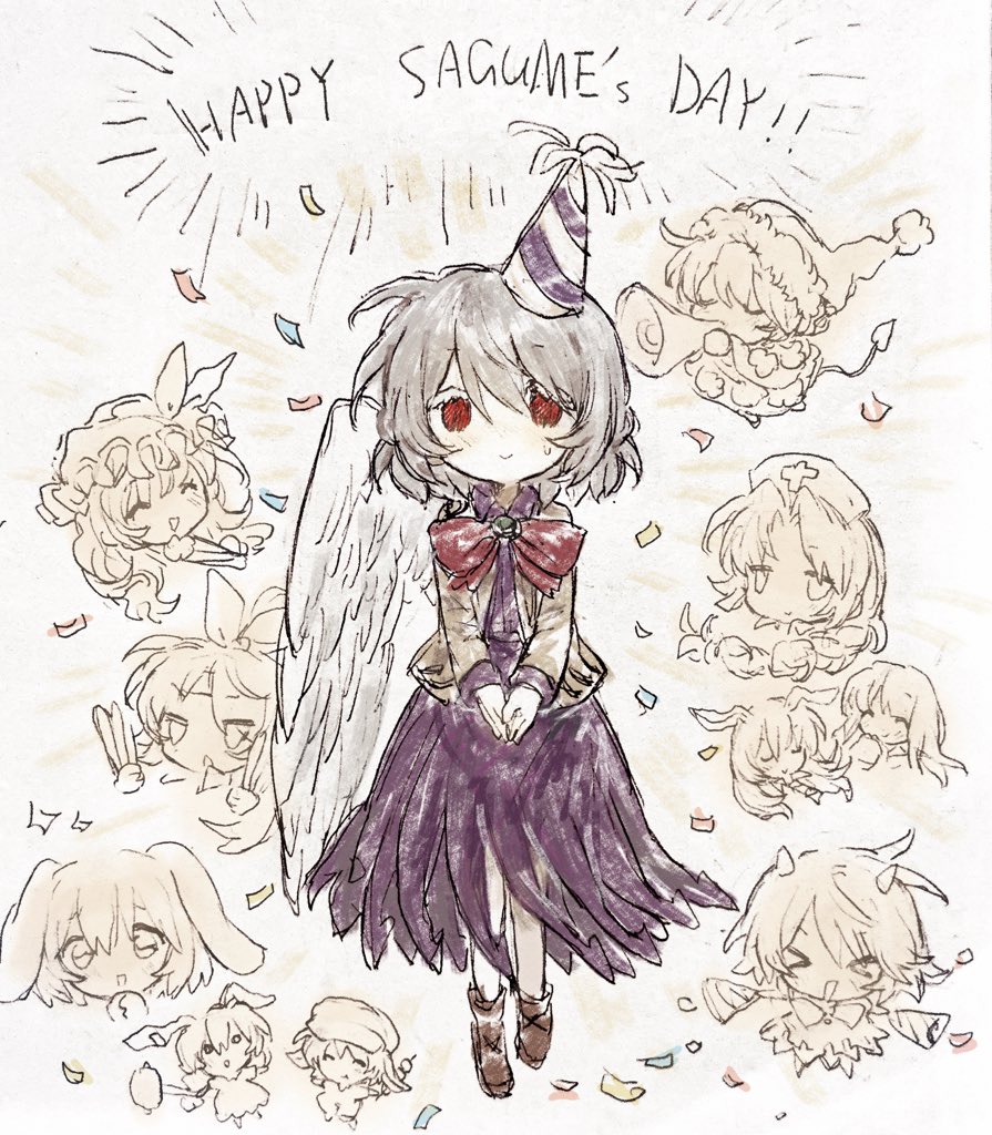 6+girls, animal_ears, bird_wings, blowing_horn, bow, bowtie, braid, brown_coat