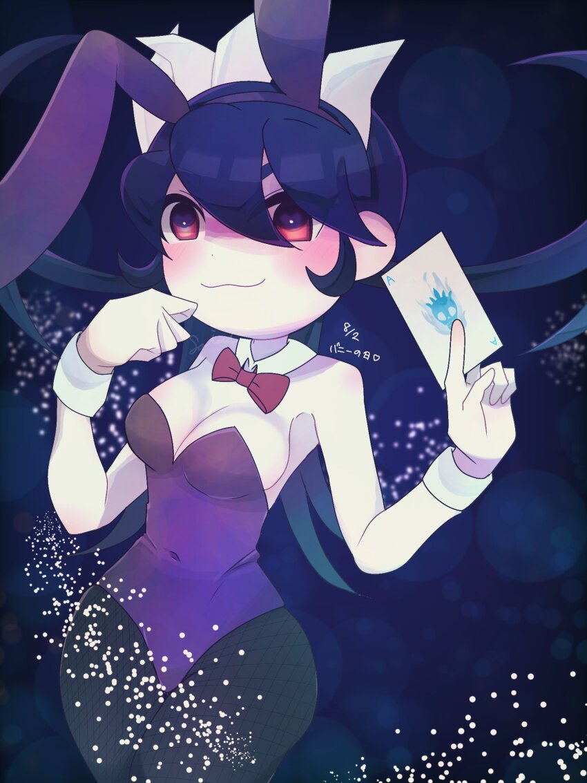 1girl, alternate_costume, animal_ears, black_hair, blush, bow, bowtie, breasts