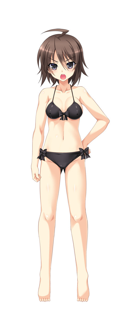 1girl, :o, ahoge, amagi_nao, aoi_masami, bare_shoulders, barefoot, bikini