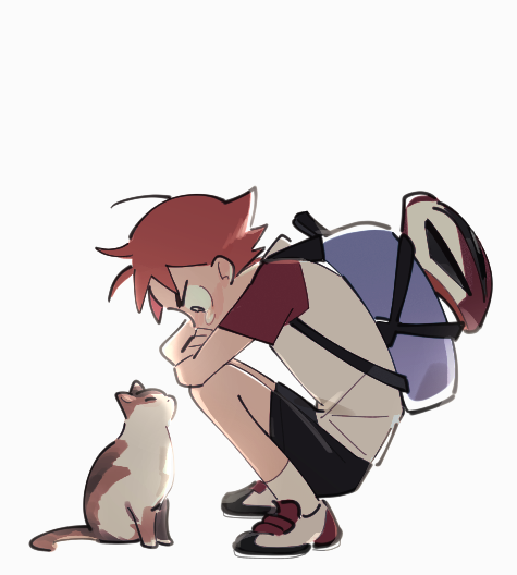 1boy, animal, backpack, bag, bicycle_helmet, black_shorts, blue_bag, brown_eyes