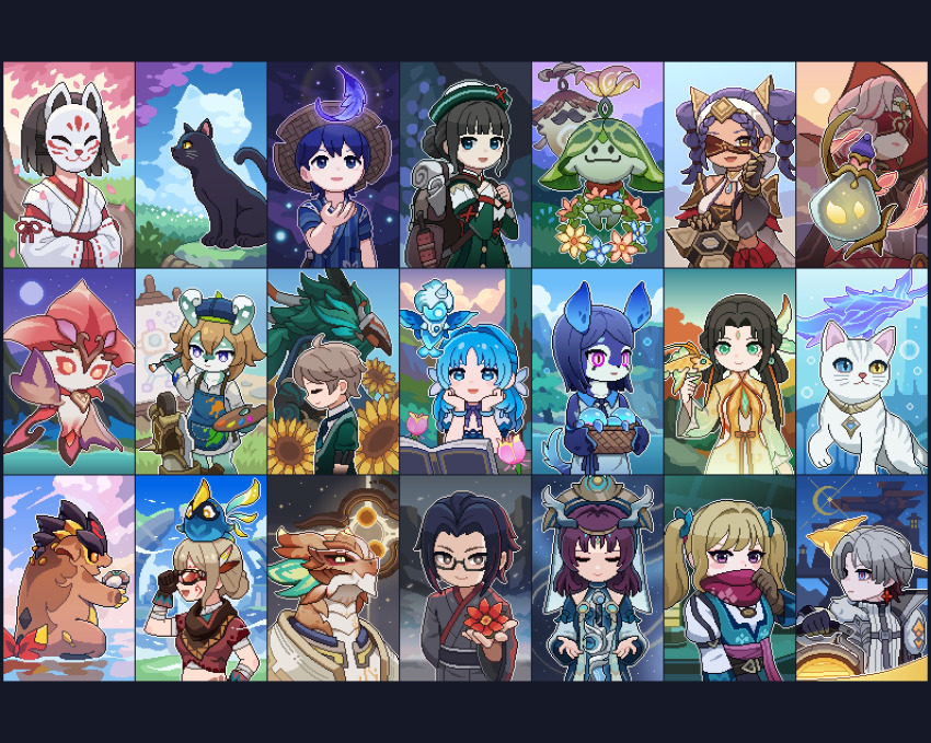 1other, 4boys, 6+girls, absurdres, aila_(genshin_impact), animal, animal_collar, animal_on_head