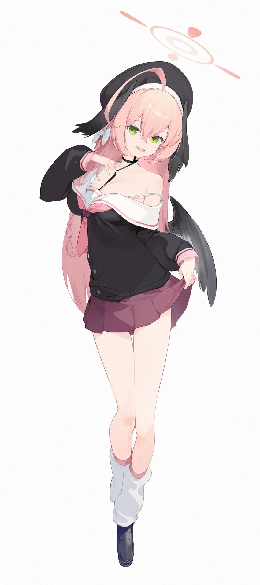 1girl, :d, absurdres, ahoge, akirayang23, beret, black_choker, black_hat