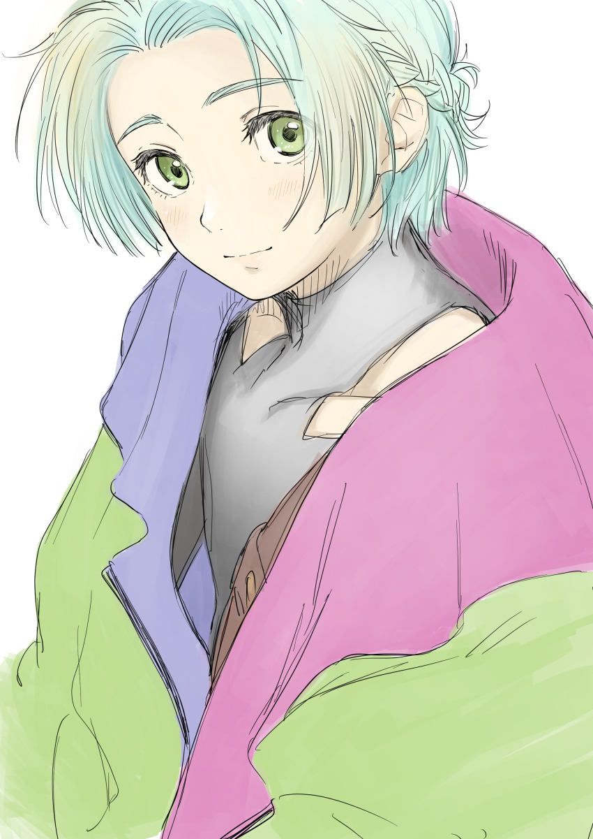 1other, absurdres, braid, closed_mouth, collarbone, commentary_request, contrast_collar, contrast_lapels