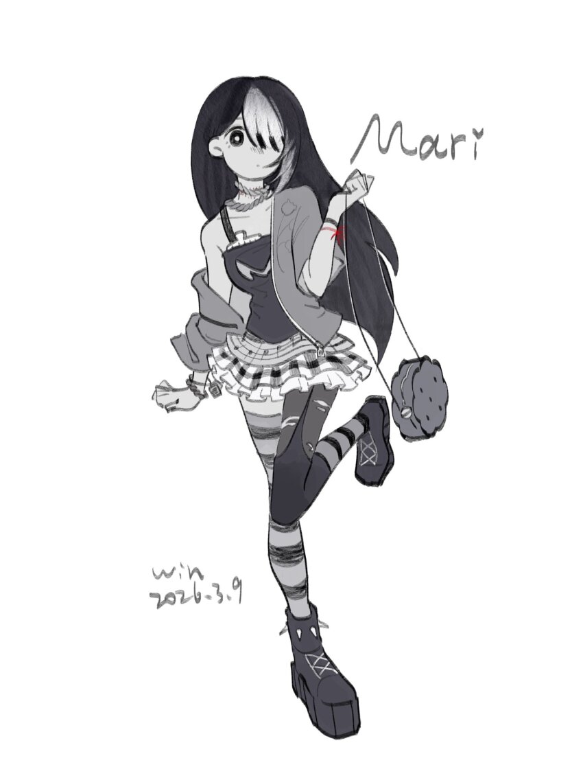 1girl, alternate_costume, alternate_hairstyle, artist_name, bag, bracelet, bright_pupils, character_name