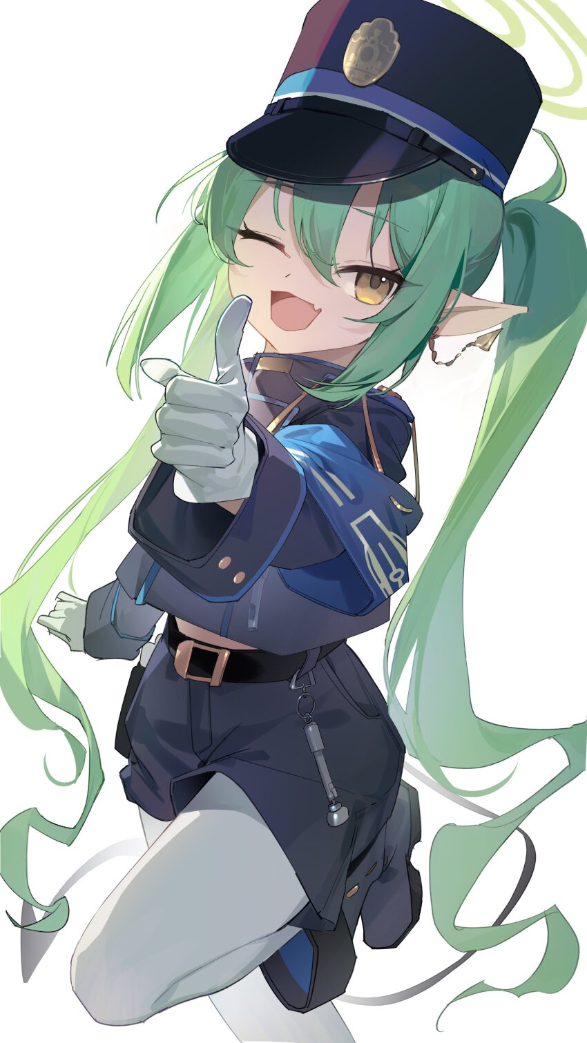 1girl, ;d, absurdres, akirayang23, armband, artistic_error, belt, black_belt