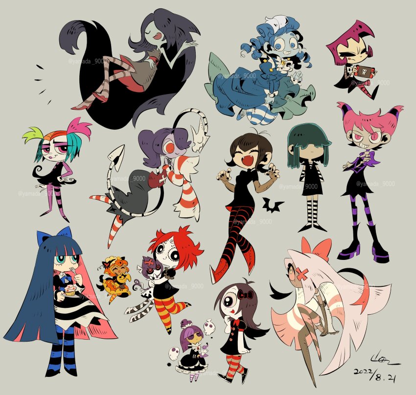 6+girls, adventure_time, black_hair, blackberry_cookie, blue_hair, cookie_run, creepie_creecher, crossover