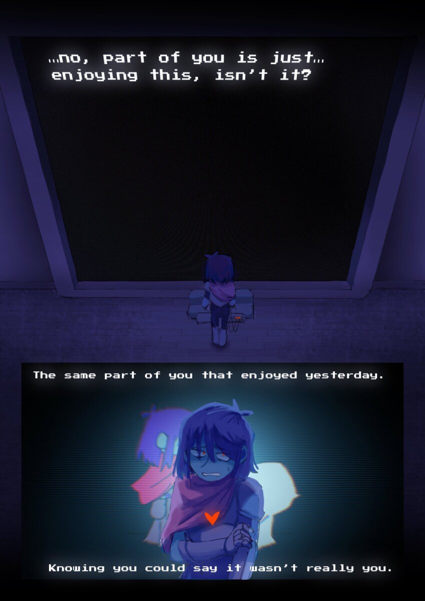 1other, apollo_(postingterminal), armor, blue_hair, blue_skin, cape, colored_skin, commentary