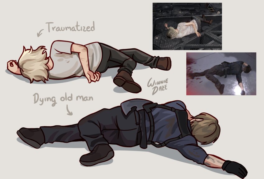 1boy, 1girl, axe, black_boots, black_gloves, black_pants, black_shirt, blonde_hair