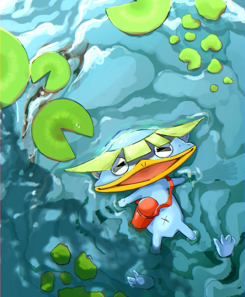 b9ivu3z4jc41547, closed_eyes, commentary_request, highres, lily_pad, lying, no_humans, nogappa