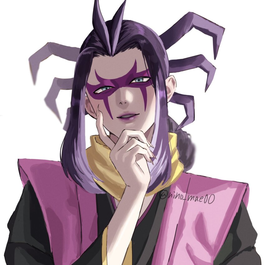 1boy, artist_name, blue_eyes, highres, japanese_clothes, jorougumo_(youkai_watch), looking_at_viewer, nino_mae00