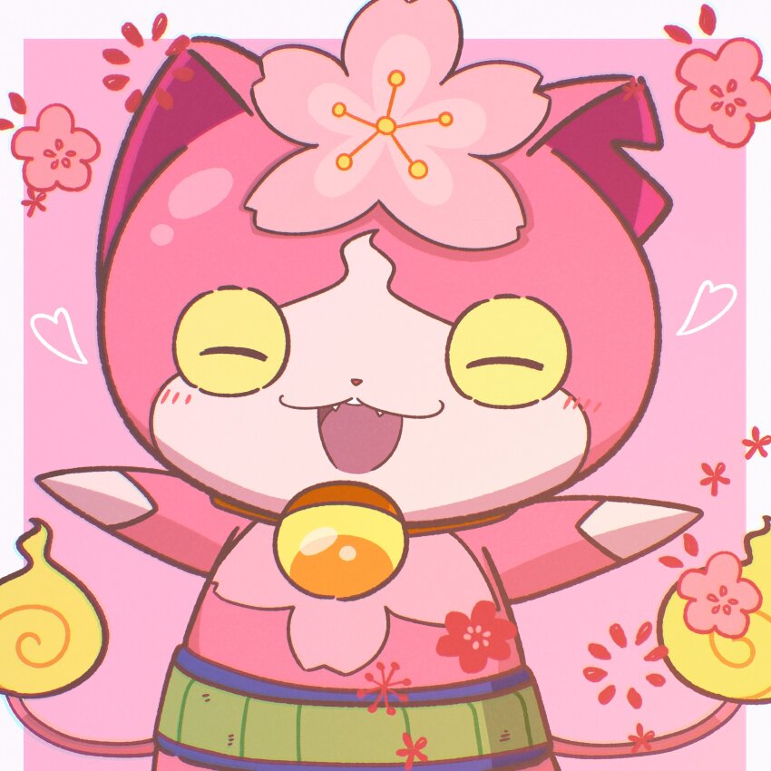 absurdres, closed_eyes, fire, flame-tipped_tail, flower, haramaki, heart, highres