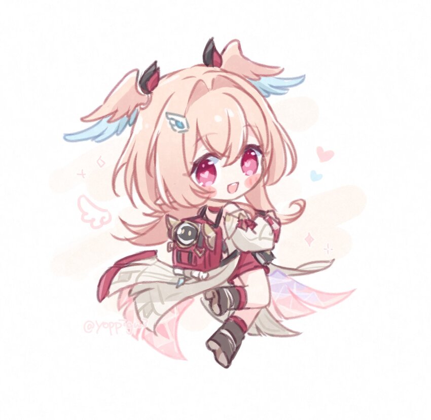 1girl, backpack, bag, blush_stickers, brown_shoes, chibi, coattails, commentary_request