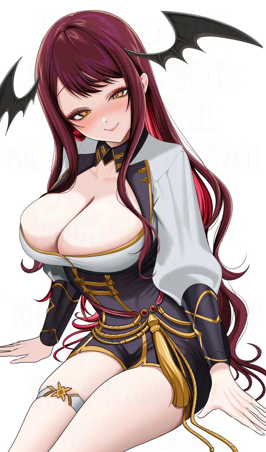 1girl, absurdres, addie_wyvernhart, aegis-link, black_wings, breasts, brown_hair, cleavage