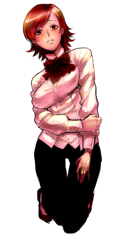 1girl, bow, breasts, fate/stay_night, fate/zero, fate_(series), female_focus, impossible_clothes, impossible_shirt, large_breasts, red_eyes, red_hair, sasi_(prgr_rg), shirt, short_hair, sola-ui_nuada-re_sophia-ri, solo