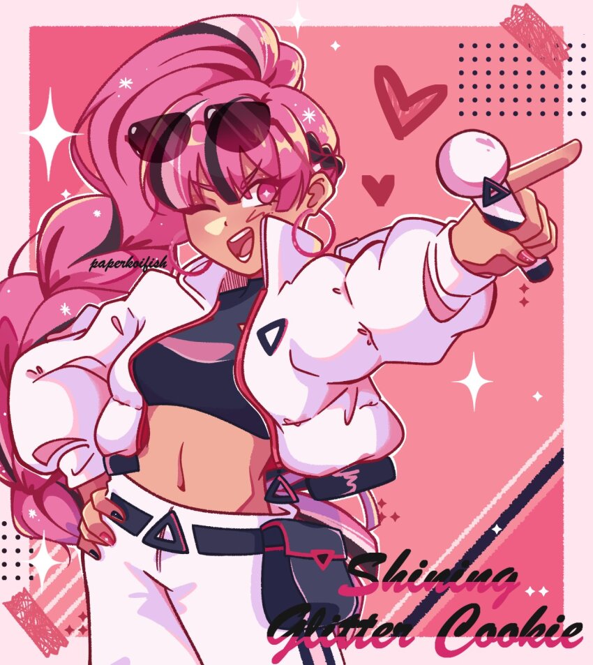 1girl, alternate_costume, black_nails, blush, braid, braided_ponytail, cookie_run, cookie_run:_kingdom