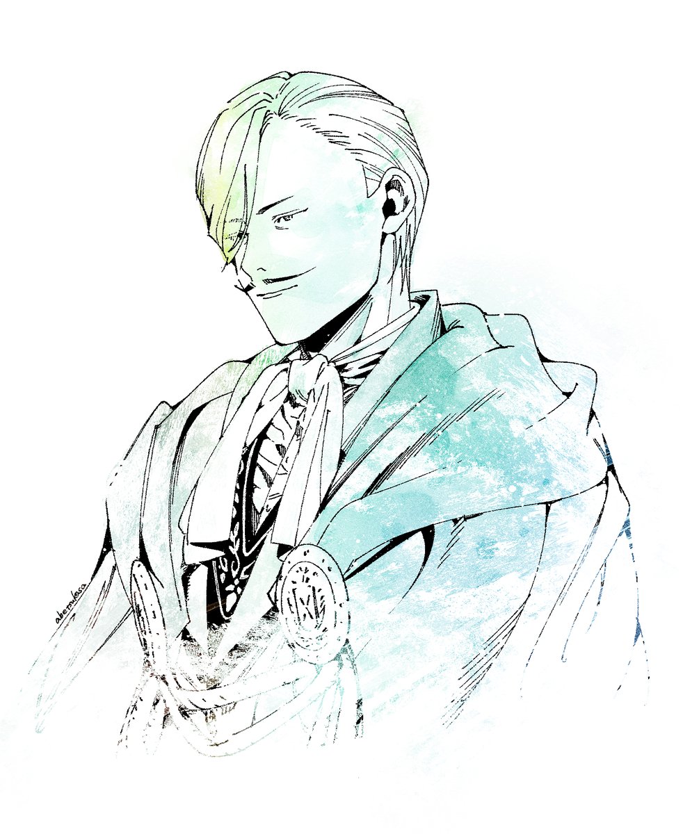 1boy, abe_tsukasa, artist_name, ascot, brown_hair, cloak, collared_shirt, commentary_request