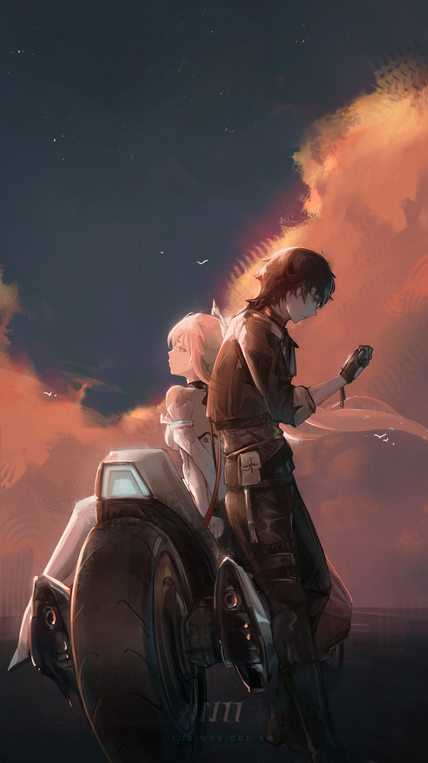 1boy, 1girl, absurdres, adoptive_parent_and_adoptive_child, aemeath_(wuthering_waves), black_gloves, black_hair, black_jacket