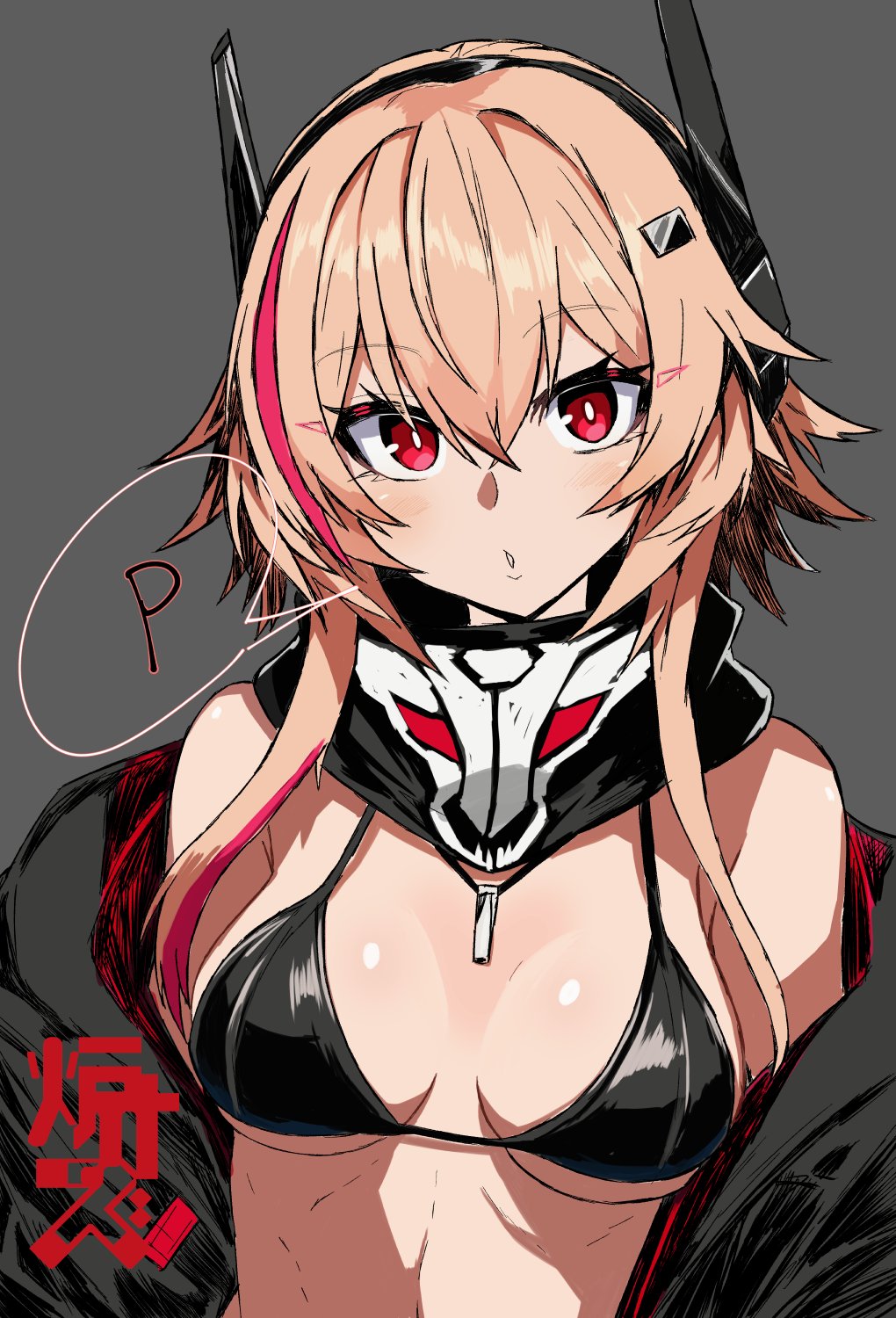 1girl, bikini, black_bikini, blonde_hair, breasts, breasts_apart, bright_pupils, girls'_frontline