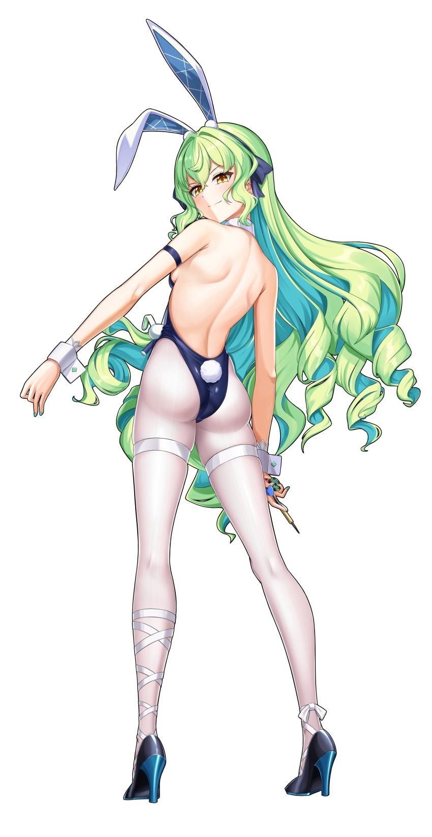 1girl, absurdres, animal_ears, ass, backless_outfit, commentary, cy7989, detached_collar