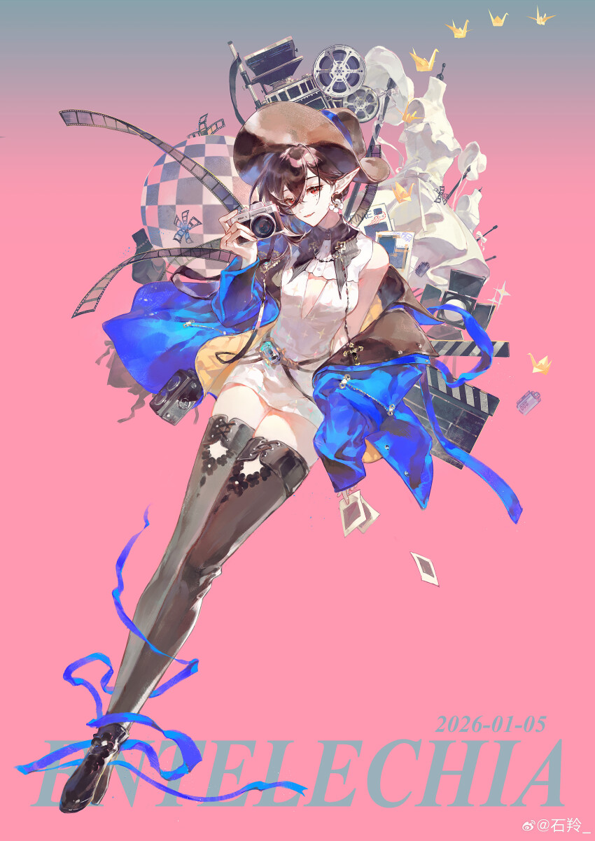 1girl, absurdres, arknights, bare_shoulders, belt, black_belt, black_hair, black_shoes