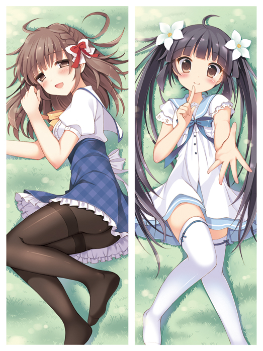 2girls, :d, ahoge, asahina_mia, bad_id, bad_pixiv_id, black_hair, black_legwear