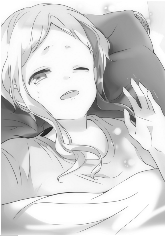 029, 1girl, acieth_alla, bed_sheet, breasts, greyscale, half-closed_eye, hataraku_maou-sama!