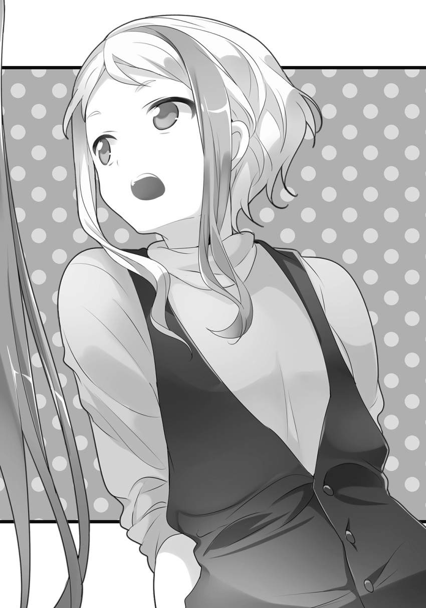 029, 1girl, acieth_alla, breasts, greyscale, hataraku_maou-sama!, highres, long_sleeves