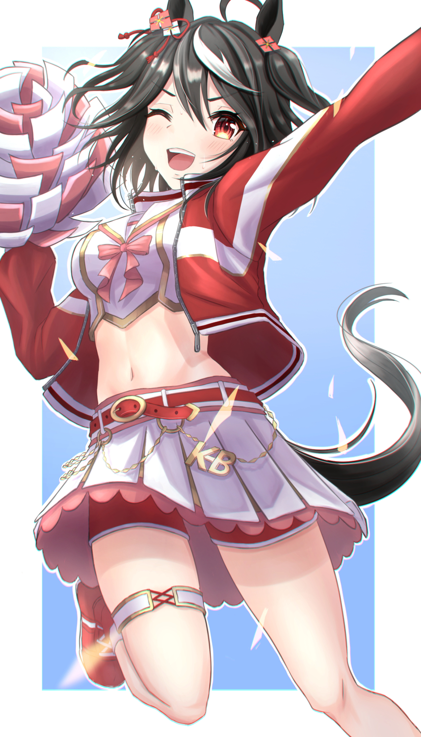 1girl, absurdres, ahoge, animal_ears, belt, black_hair, blush, bow