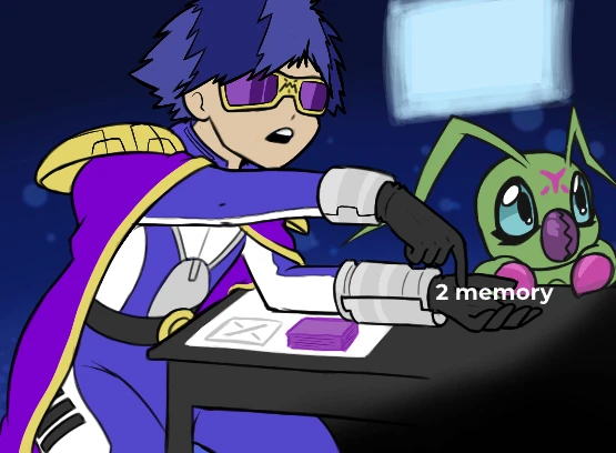 1boy, belt, digimon, digimon_(creature), digimon_card_game, digimon_kaiser, ferocious_soup, fine_art_parody