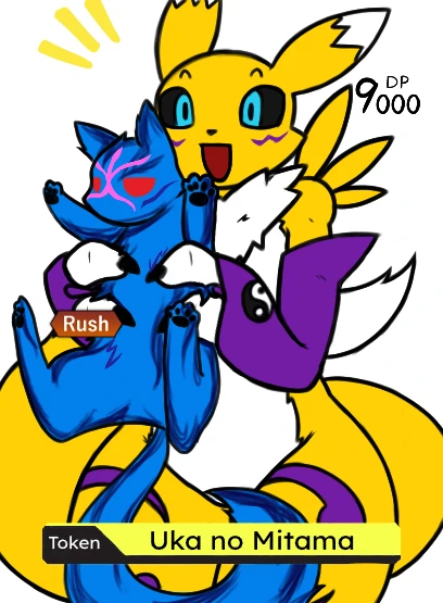 black_sclera, colored_sclera, digimon, digimon_(creature), digimon_card_game, ferocious_soup, fox_tail, furry, renamon, sakuyamon, sakuyamon_x-antibody, tail, token_(tcg)