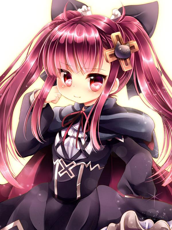 1girl, alucard_lore, black_bow, black_cloak, black_dress, bow, chokobanira, cloak