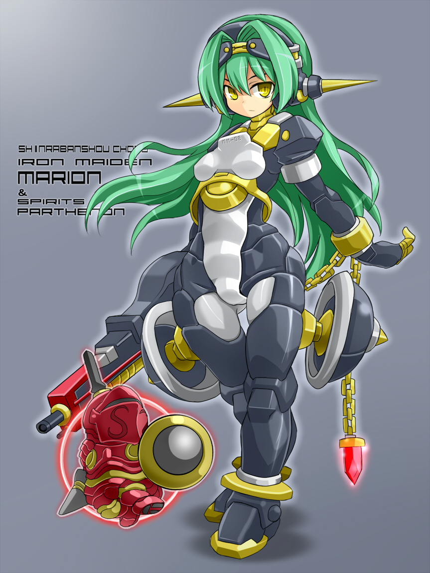 1girl, arm_behind_back, black_bodysuit, bodysuit, chain, character_name, closed_mouth, commentary_request