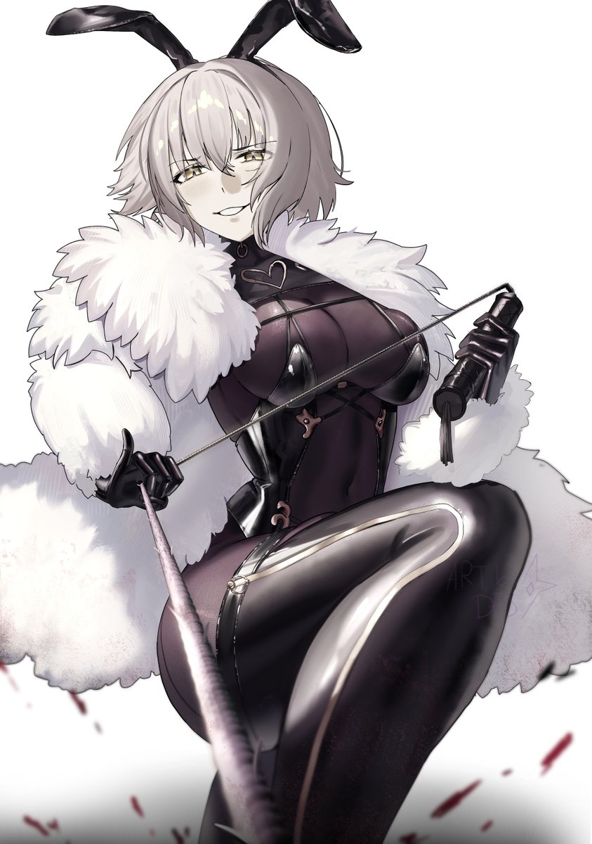 1girl, animal_ears, blood, breasts, commentary, cosplay, covered_navel, des_hatsumine