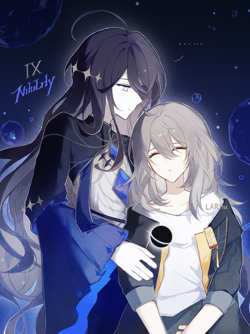 1girl, 1other, ambiguous_gender, androgynous, artist_name, bad_id, bad_lofter_id, black_hair