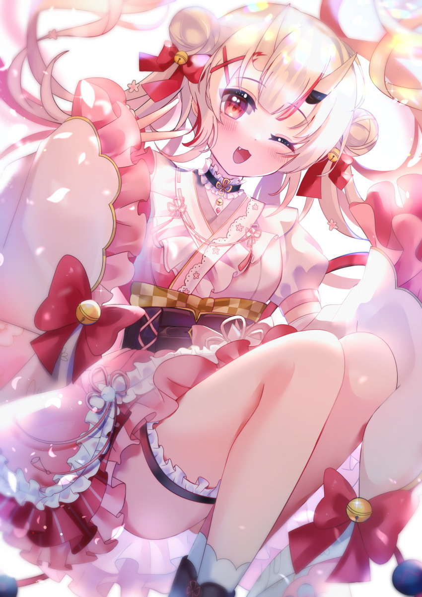 1girl, :3, :d, absurdres, breasts, choker, commentary, dot_nose