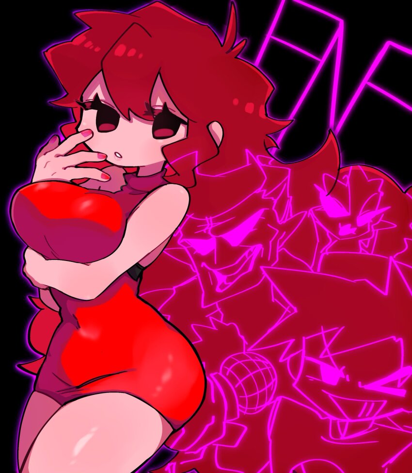 2boys, 2girls, antenna_hair, arm_under_breasts, bare_arms, bare_shoulders, big_hair, black_background