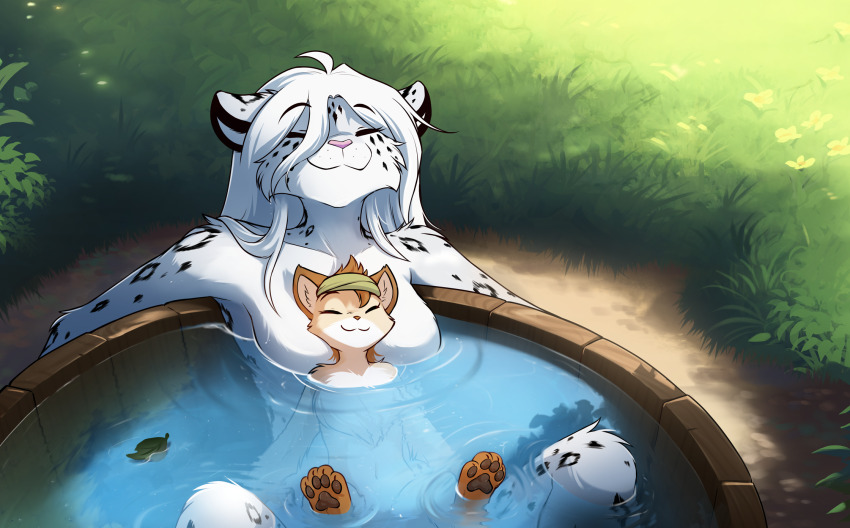 2girls, ahoge, amelia_(twokinds), animal_ears, bathtub, breasts, cat_ears, closed_eyes