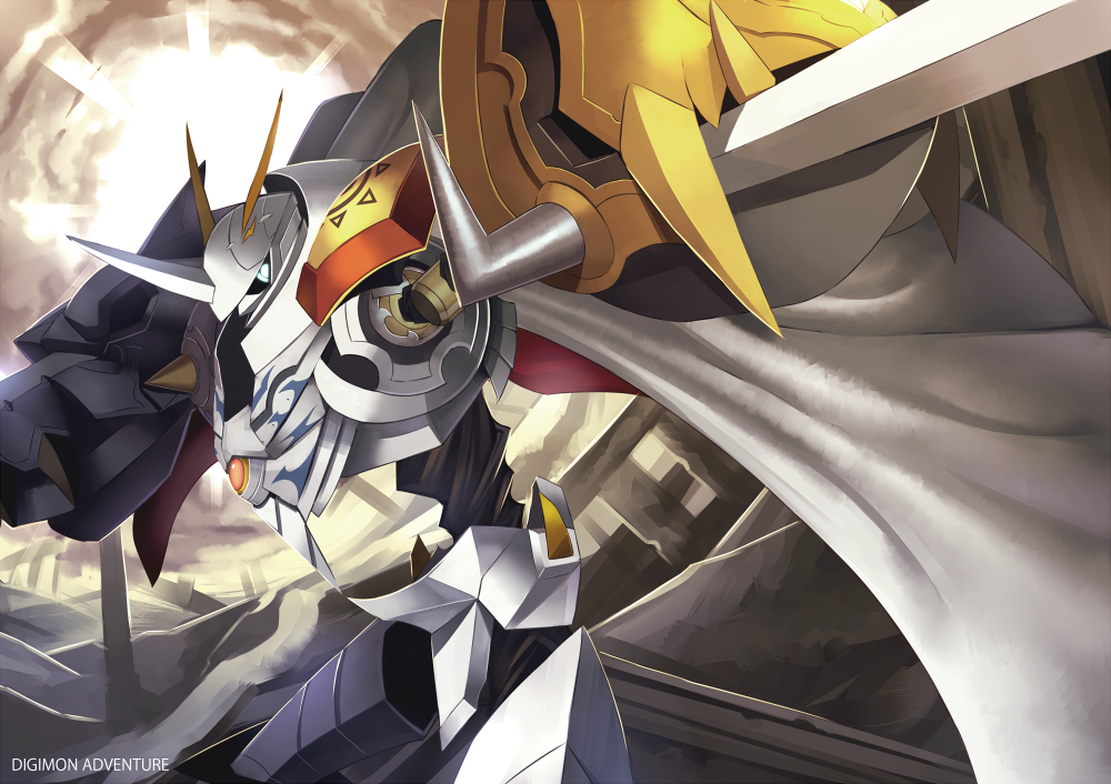 armor, bad_id, bad_pixiv_id, blue_eyes, cape, digimon, digimon_(creature), epic
