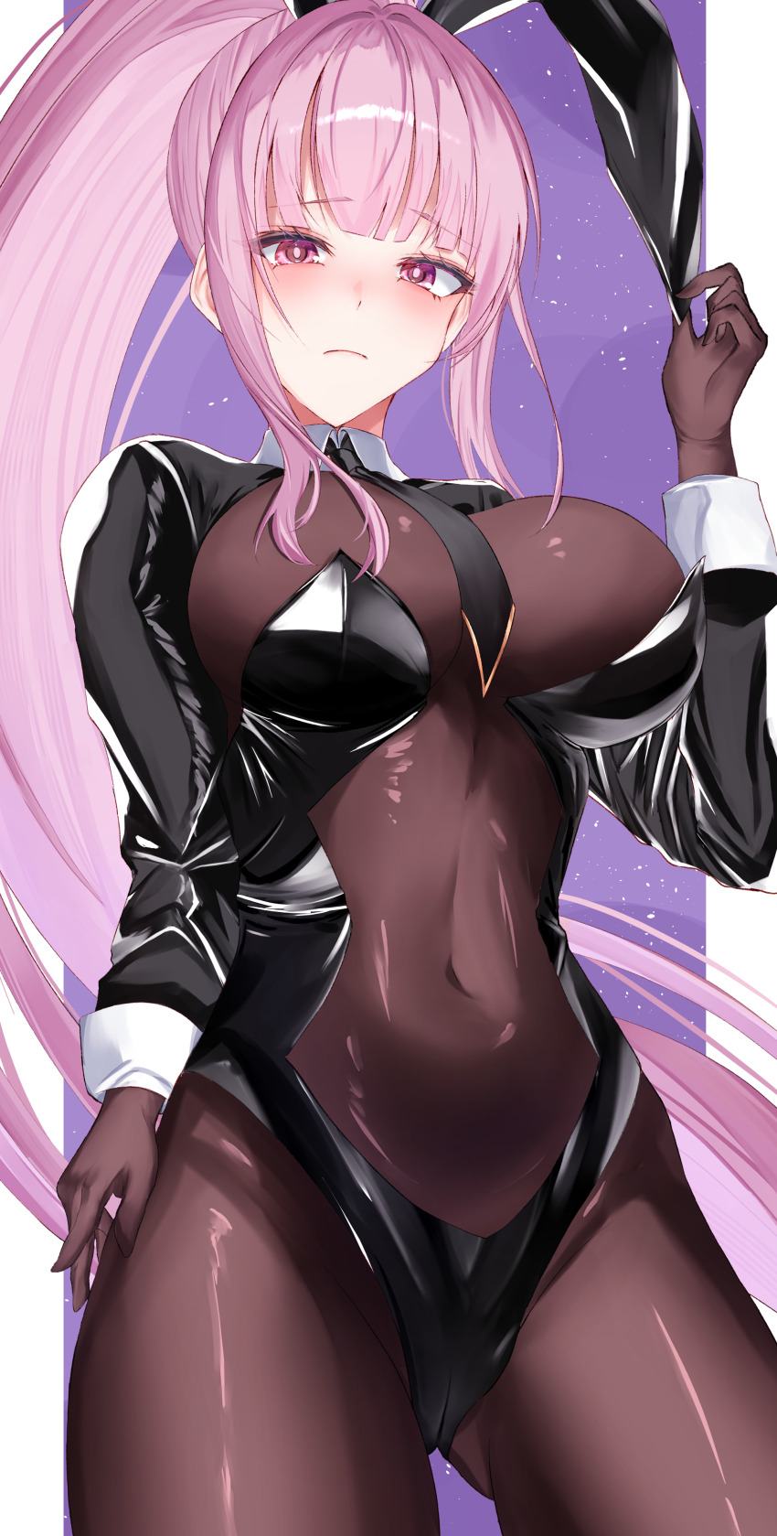 1girl, absurdres, alternate_costume, animal_ears, black_leotard, blush, bodystocking, breasts