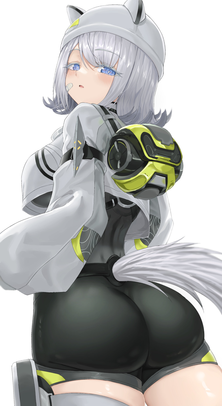 1girl, absurdres, animal_ears, arknights, arknights:_endfield, ass, ass_focus, black_shorts