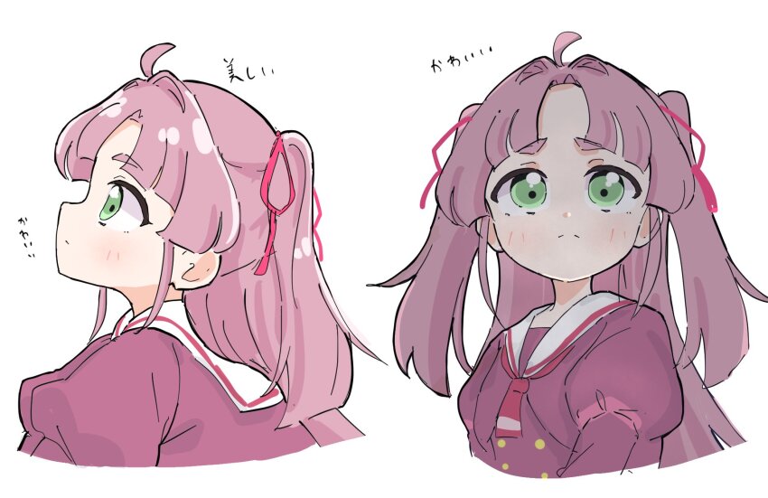 1girl, closed_mouth, commentary, dot_mouth, from_side, green_eyes, hair_ribbon, highres